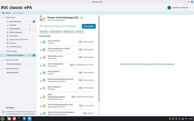 Ansicht Demo epaclient Desktop