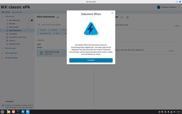 Ansicht Demo epaclient Desktop