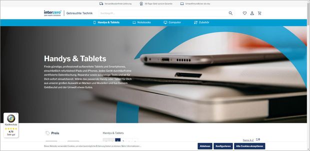 Ansicht Webseite gebrauchte-technik.de