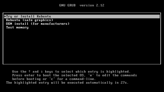 Ansicht GRUB-Menü bei Kubuntu