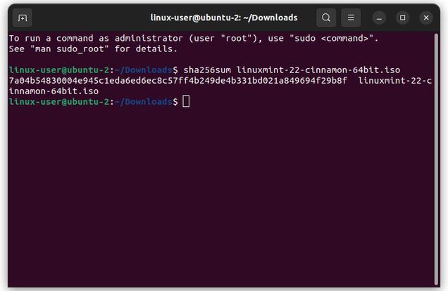 AUSGABE: Prüfsumme in SHA256 plus Dateiname Ansicht Terminal Ausgabe Prüfsumme