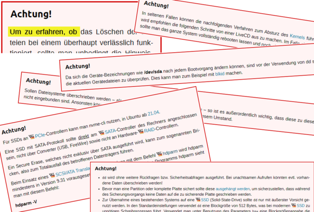 Ansicht: Viele Achtungs bei ubuntusers Wiki