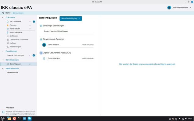 Ansicht Demo epaclient Desktop