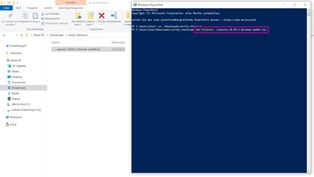 EINGABE: „Get-Filehash“ eintippen, gefolgt vom korrekten Dateinamen (z.B. per copy/paste aus dem Explorer) >>> Enter Ansicht Eingabe mit korrekter Syntax