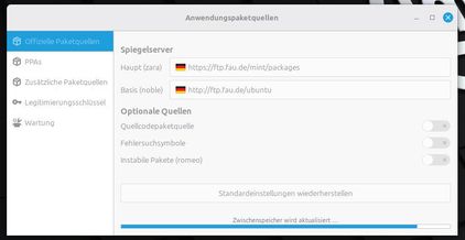 Ansicht Fenster Anwendungspaketquellen