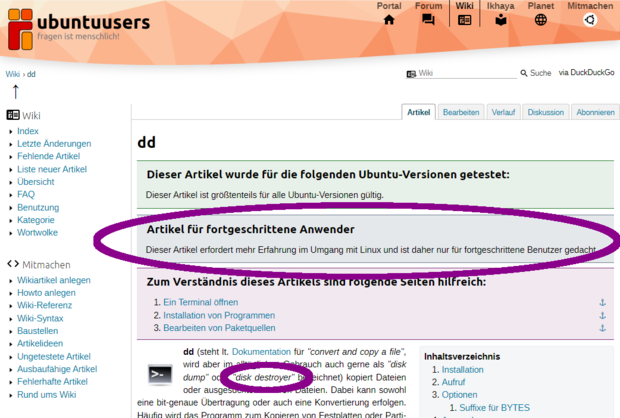 Ansicht Webseite ubuntuusers.de 