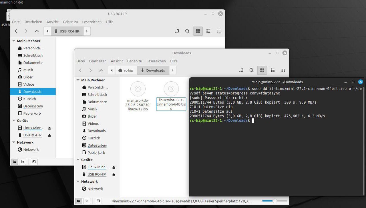 Ansicht Mint Terminal Fenster mit Command Eingabe und Ausgabe