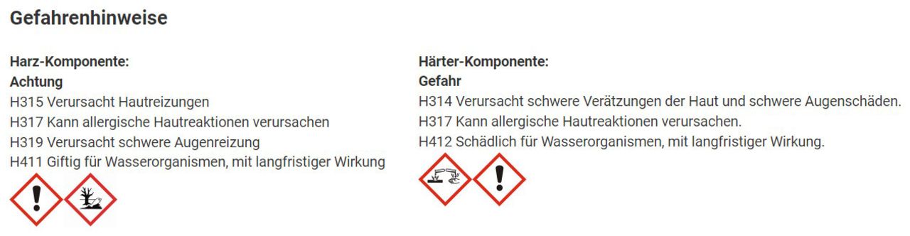 Gefahrenhinweis Zweikomponenten-Kleber