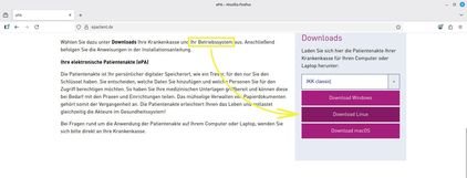Ansicht Webseite epaclient.de Auswahl Betriebssystem