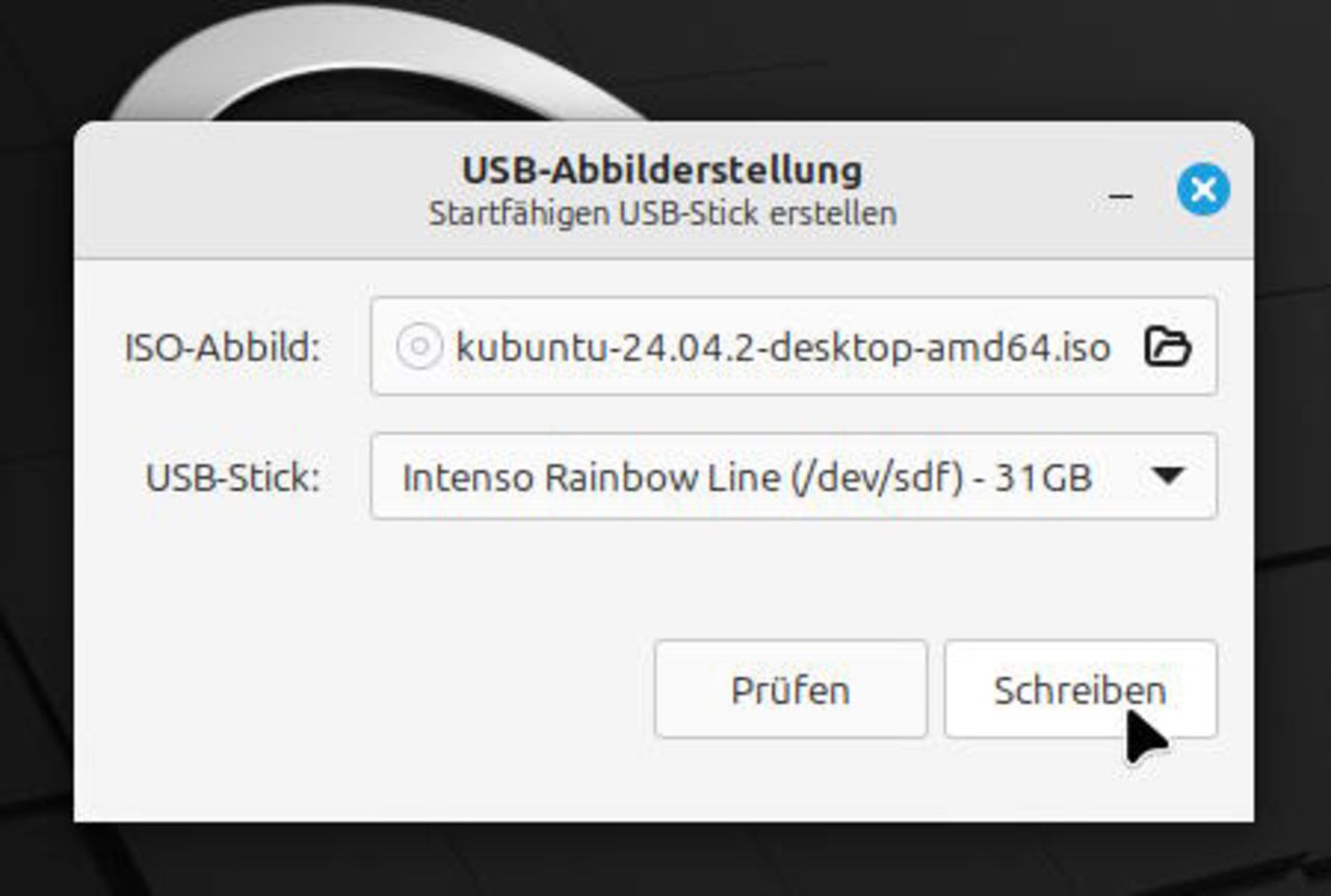 Ansicht Linux Mint Fenster USB-Abbilderstellung