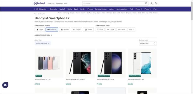 Ansicht Webseite refurbed.de