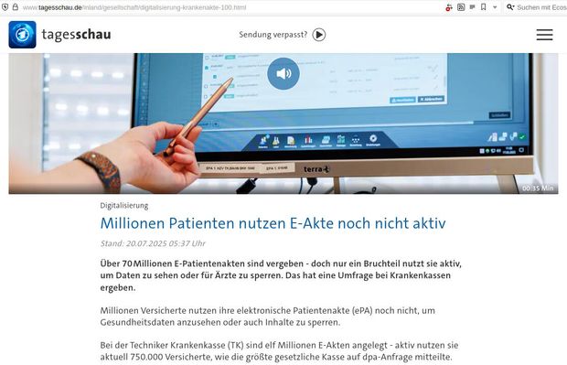 Ansich Bildschirmaufnahme Tagesschau-Bericht Webseite