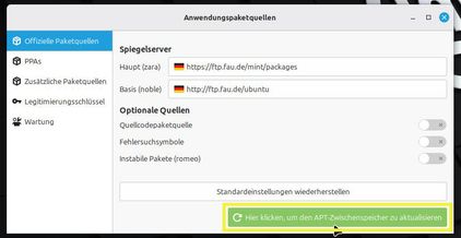 Ansicht Fenster Anwendungspaketquellen