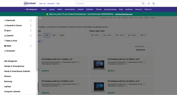 Screeshot Webseite refurbed.de