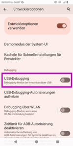 Ansicht: USB-Debugging aktivieren
