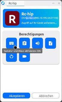 Rustdesk Berechtigungs-Fenster Button-1 gehovert