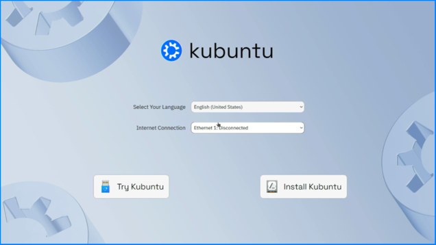 Ansicht Kubuntu Abrage "Try" oder "Install"