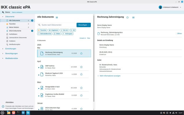 Ansicht Demo epaclient Desktop