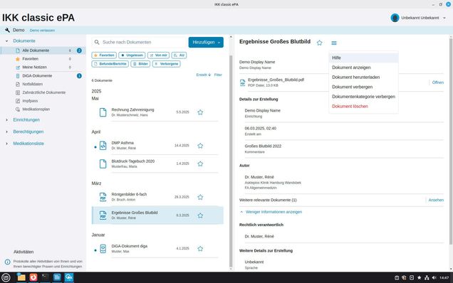 Ansicht Demo epaclient Desktop