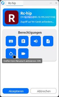 Rustdesk Berechtigungs-Fenster Button-5 gehovert