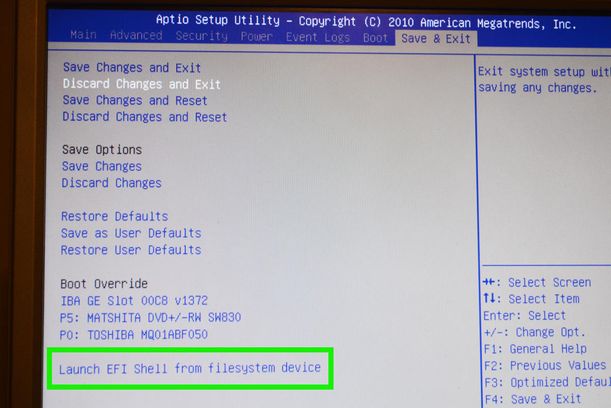 Tatsächlich installiert: BIOS mit EFI Shell Ansicht BIOS Esprimo E900 Optionen