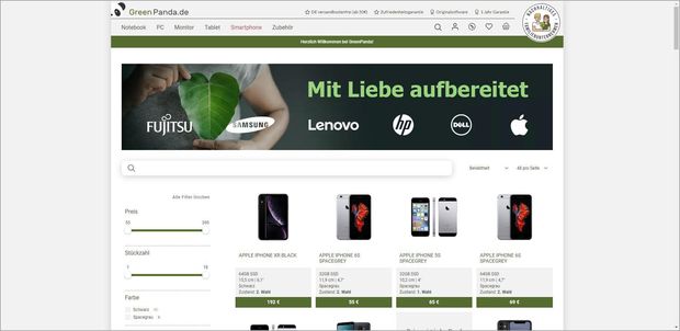 Ansicht Webseite Greenpanda