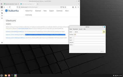 Ansicht Desktop Mint mit Browser und Software Gtkhash
