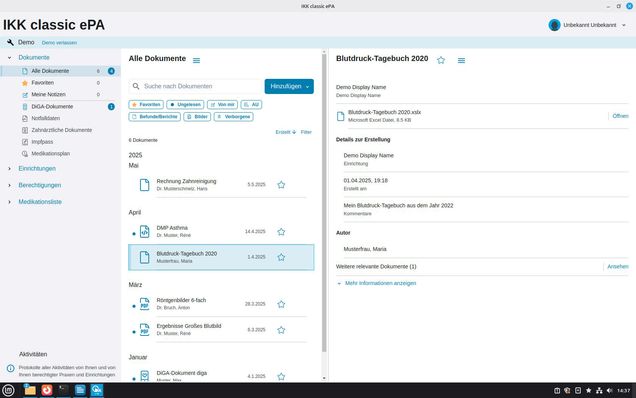 Ansicht Demo epaclient Desktop