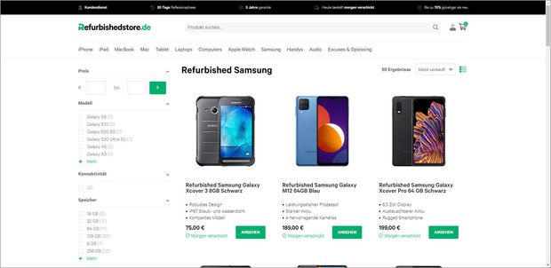 Ansicht Webseite refurbishedstore