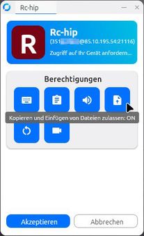 Rustdesk Berechtigungs-Fenster Button-4 gehovert