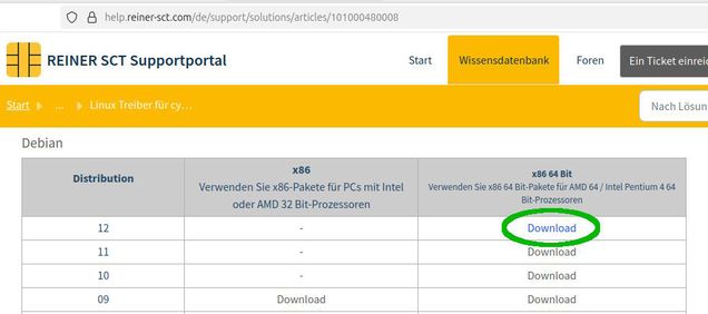 Ansicht Webseite reiner-sct.com Auswahl Linux