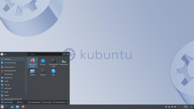 Bildschirm Ansicht Kubuntu 24.04 Auswahl