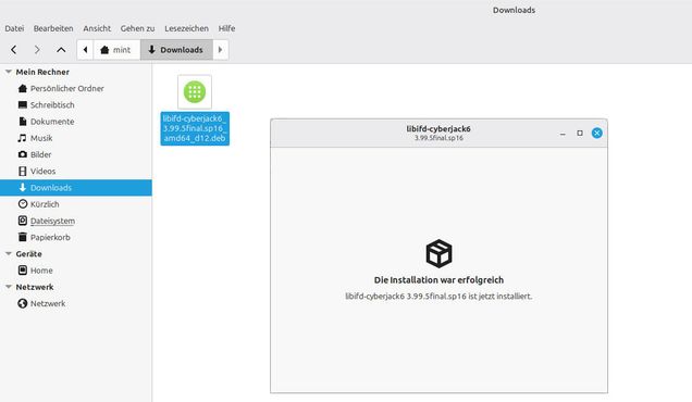 Ansicht Meldung: "Installation erfolgreich"