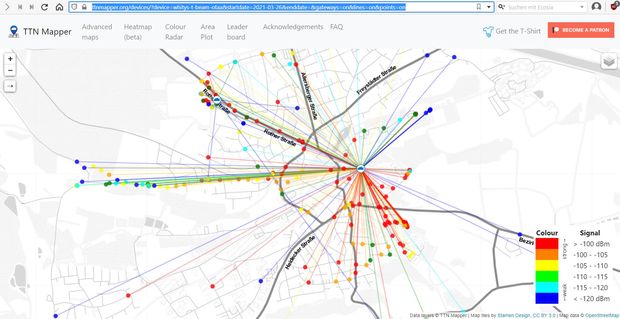 LoRaWAN Reichweite bei TTN-Mapper