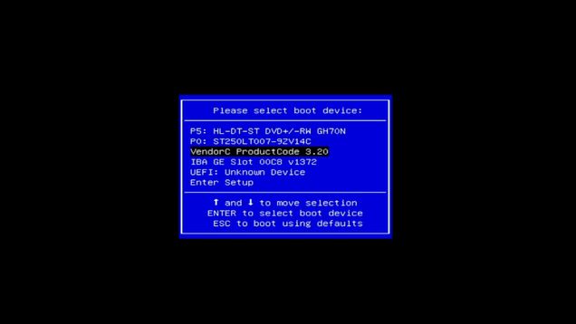 Ansicht Bootmenü Fujitsu Esprimo E900