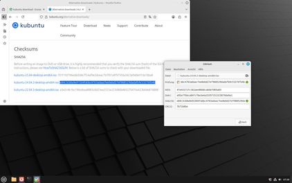 Ansicht Desktop Mint mit Browser und Software Gtkhash