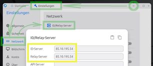 Ansicht Rustdesk Einstellungen: Server-Adresse eingeben