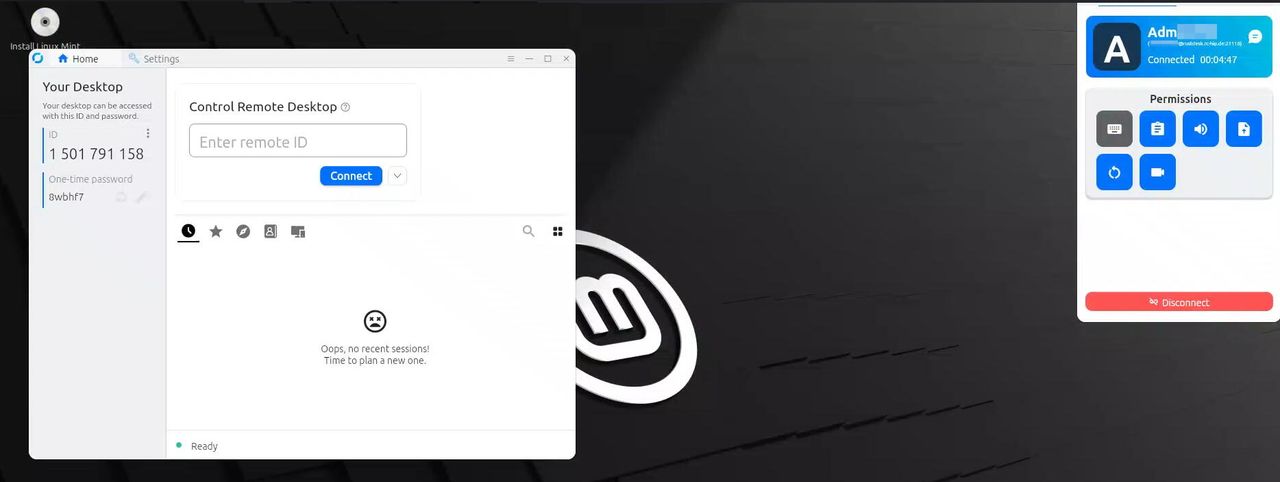 Ansicht RustDesk Clien und Control Panel