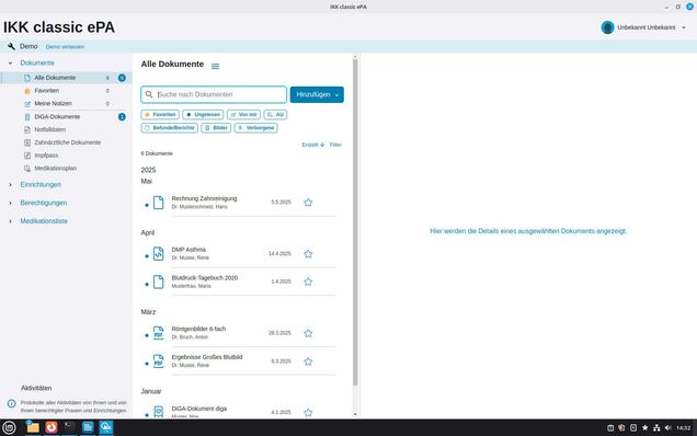 Ansicht Demo epaclient Desktop