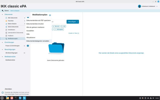 Ansicht Demo epaclient Desktop
