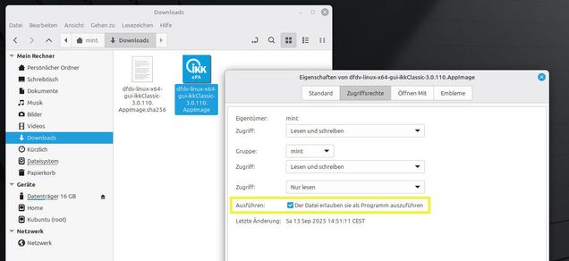 Ansicht Eigenschaften Zugriffsrechts