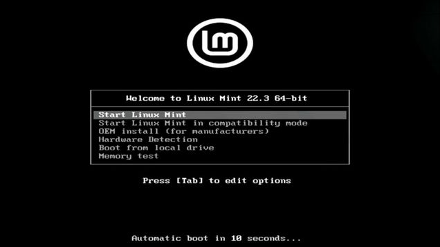 Ansicht Bootloader Linux Mint 22.3
