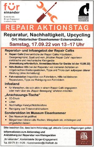 Wochenanzeiger 15.09.22 Anzeige