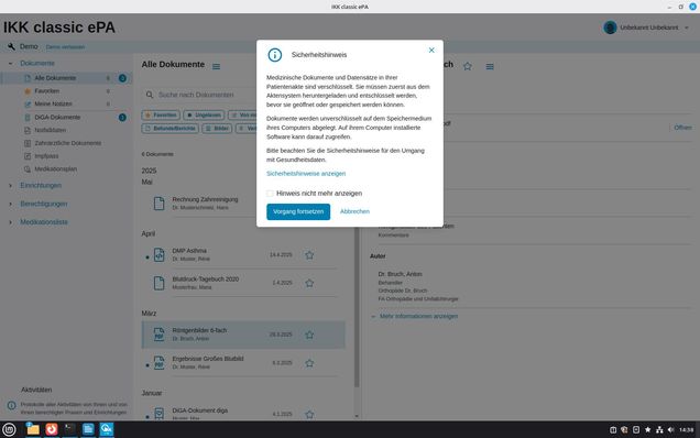 Ansicht Demo epaclient Desktop